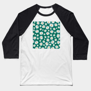 Classy White Daisy Flowers Botanical Green design Baseball T-Shirt